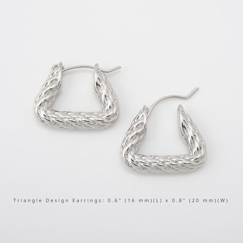 RENAIZ Dainty Lightweight Hoop & Stud Earrings for Women – 14K Gold Plated & Rhodium Plated, Minimalist Geometric Hypoallergenic Jewelry, Tiny Dainty Everyday Studs and Hoops - color: White Gold, style: Triangle Design