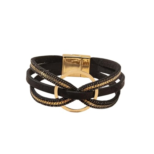 xuzhiyuan Bohemian Leather Cuff Bracelet Multi-Layer Wrap with Circle Accent Bracelet Boho Braided Bracelet Jewelry Gift for Women - color: Black