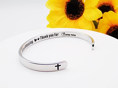 Dczosily Inspirational Bracelets for Women Stainless Steel Cuff Bracelet Engraved Jewelry Motivational Bangles Personalized Gifts for Best Friend/Mom - style: Christian-Godmothers Are a blessing. Thank you for Being mine