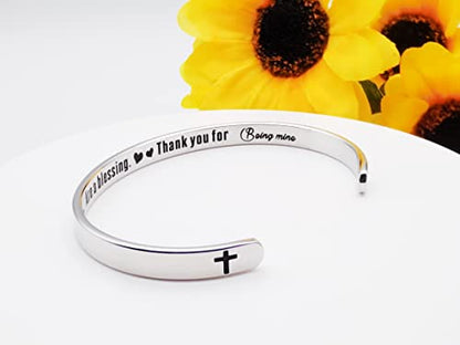 Dczosily Inspirational Bracelets for Women Stainless Steel Cuff Bracelet Engraved Jewelry Motivational Bangles Personalized Gifts for Best Friend/Mom - style: Christian-Godmothers Are a blessing. Thank you for Being mine