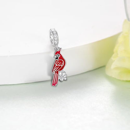 Cute Animals Charms 925 Sterling Silver Highland Cow/Dragon/Axolotl/Raccoon/Whale/Turtle/Cardinal/Hummingbird Charms for Bracelets for Women Cute Animal Charm Beads for Jewelry Making - style: Cardinal Charm