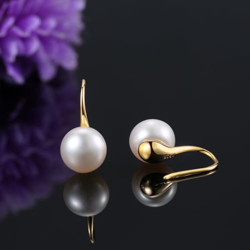 925 Sterling Silver Freshwater Cultured Handpicked AAA+ Quality Pearl Drop Earring for Women - color: Gold Short,White Pearl(0.33-0.35 inches)
