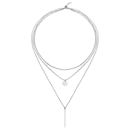 Necklace for Women with Circle and Bar Pendants Layered Jewelry Versatile Design - color: silvery
