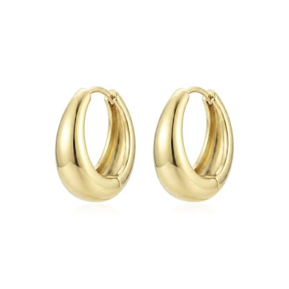 FRUMOS 18K Gold Plated Chunky Hoop Earrings for Women Fashion Thick Gold Hoops Set Jewelry for Birthday Christmas Gifts - color: Greer Gold