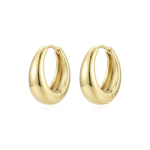 FRUMOS 18K Gold Plated Chunky Hoop Earrings for Women Fashion Thick Gold Hoops Set Jewelry for Birthday Christmas Gifts - color: Greer Gold