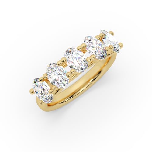 Houston Diamond District 1 to 6 CT Lab Grown Oval Cut Diamond 5 Stone Band | 14K White Gold Anniversary Band Five Stone Stackable Wedding Ring in Solid Gold E-F Color VS Quality - color: 14K Yellow Gold, size: 7.5