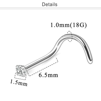 Nose Studs Surgical Steel Nose Rings Studs with Cubic Zirconia 10Pcs Tiny Nostril Rings for Women Screw Bone and L-Shaped Nostril Piercing Jewelry 24G 22G 20G 18G - color: silvertone,screw nose studs, size: 18g,1.5mm Clear CZ