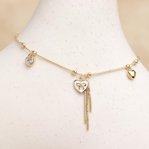 Sonateomber Gold Waterproof Ankle Bracelets for Women, Dainty Cute Adjustable Foot Non tarnish Anklets Summer Beach Jewelry Gifts - color: Gold Heart