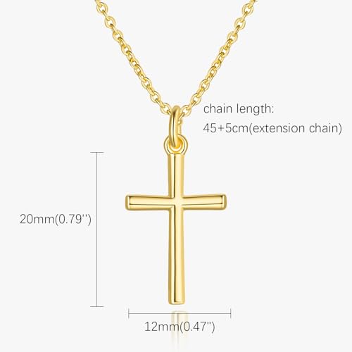 AMELINE Cross Necklace for Women 14K Gold Cross Necklace for Women | Gold Cross Necklaces for Women Gold Cross Chain Minimalist Pendant Small Necklace for Women Jewelry 45+5 cm