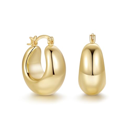 OOOPEL Gold Hoop Earrings for Women,925 Sterling Silver Chunky Hoop Earrings Hypoallergenic Lightweight 14K Gold Plated Thick Gold Hoops for Women 22mm 26mm - color: Gold-22MM