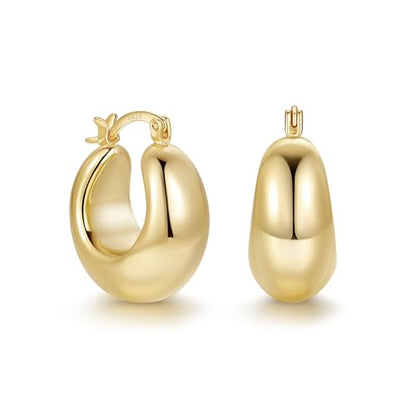 OOOPEL Gold Hoop Earrings for Women,925 Sterling Silver Chunky Hoop Earrings Hypoallergenic Lightweight 14K Gold Plated Thick Gold Hoops for Women 22mm 26mm - color: Gold-22MM