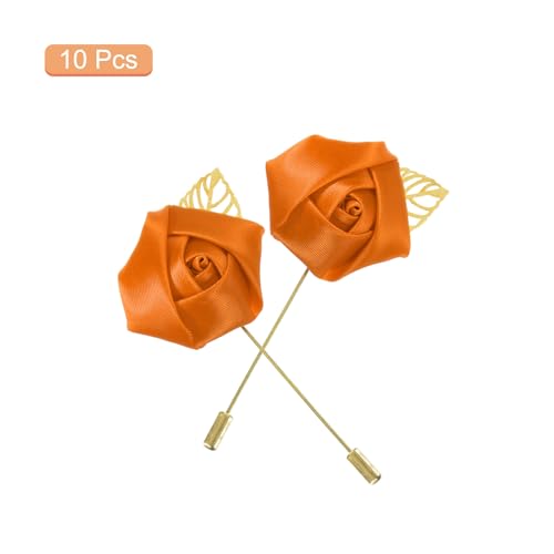 MECCANIXITY Groom Boutonnieres Rose Boutonnieres Pins for Wedding - color: Orange