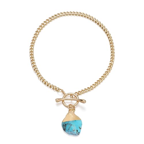 Crystal Bracelet for Women, Dainty 14K Gold Plated Chain Bracelet | Handmade Healing Crystals and Stones Spiritual Jewelry Gifts for Women - style: Turquoise Bracelet