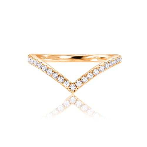 PAVOI 14K Gold Plated Sparkling Cubic Zirconia Wishbone 'V' Ring for Women - color: Yellow Gold