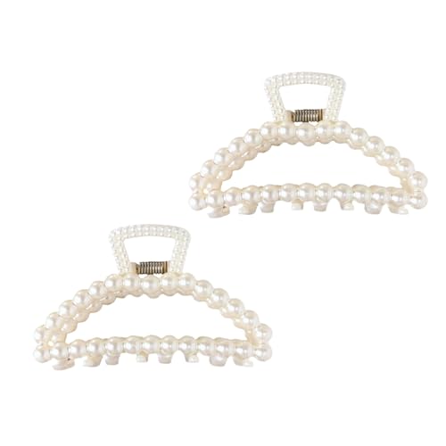 2Pcs White Pearl Large Hair Clip for Thick Hair, Girls Hair Clips Claw, Big Hair Clips Hair Claws Hair Claws for Thin Hair, Faux Pearl, Clips and Barrettes