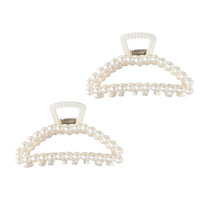 2Pcs White Pearl Large Hair Clip for Thick Hair, Girls Hair Clips Claw, Big Hair Clips Hair Claws Hair Claws for Thin Hair, Faux Pearl, Clips and Barrettes