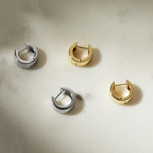 Milla Small Silver Hoop Earrings and Chunky Gold Hoops for Women | Small Chunky Silver Hoops and Thick Gold Hoop Earrings for Women. Available in 14K Gold and Silver Plated Finish - color: Silver - Thick