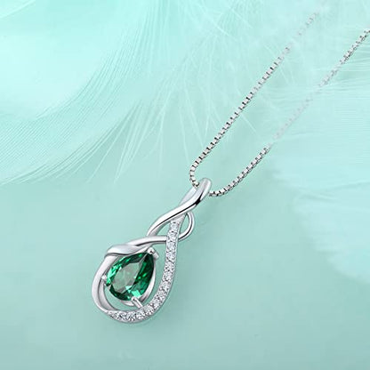 STARCHENIE Infinity Teardrop Necklace for Women 925 Sterling Silver Pendant Birthstone Jewelry - color: Silver-05-May-Emerald