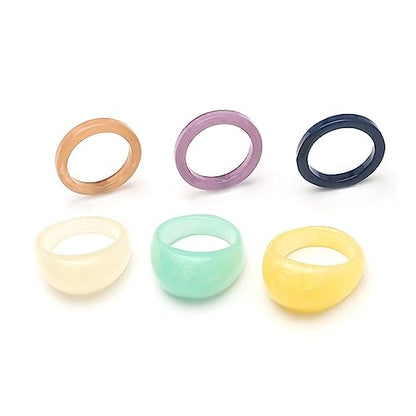 Resin Chunky Rings for Women Multicolor Acrylic Plastic Rings Set Cute Trendy Aesthetic Y2k Statement Rings Thick Dome Heart Knuckle Finger Jewelry - color: 6PCS