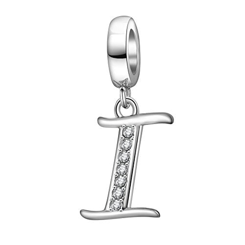 925 Sterling Silver Initial Charm fits Pandora, Gift for Mom Wife | Christmas,Birthday,Mother's Day, Anniversary, Valentine's Day - color: Letter I