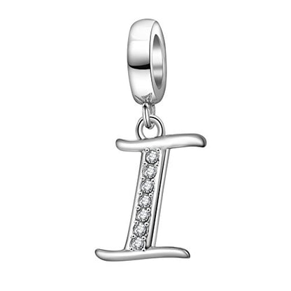 925 Sterling Silver Initial Charm fits Pandora, Gift for Mom Wife | Christmas,Birthday,Mother's Day, Anniversary, Valentine's Day - color: Letter I