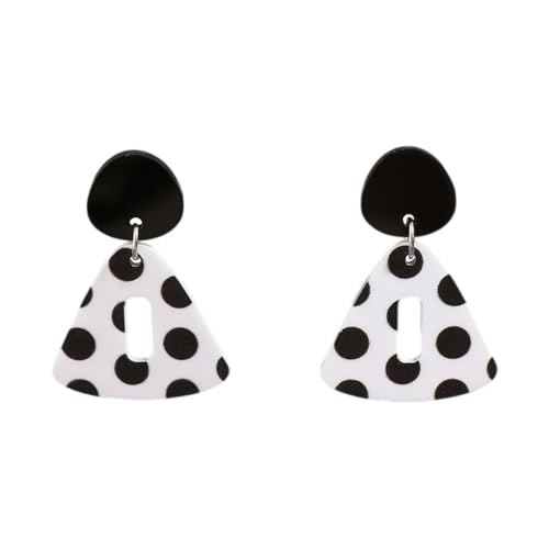 Polka Dot Black White Dangle Drop Earrings for Women | Cute Geometric Resin Statement Dangling Stud Fashion Y2K Jewelry - color: Triangle