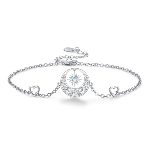 Moonstone Bracelet for Women 925 Sterling Silver Moonstone Bracelet Adjustable Jewelry Gift for Women - style: Sun and Moon Bracelet