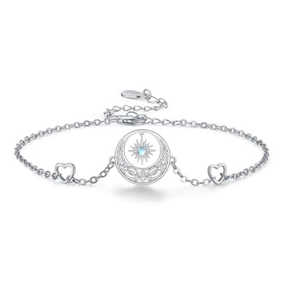 Moonstone Bracelet for Women 925 Sterling Silver Moonstone Bracelet Adjustable Jewelry Gift for Women - style: Sun and Moon Bracelet