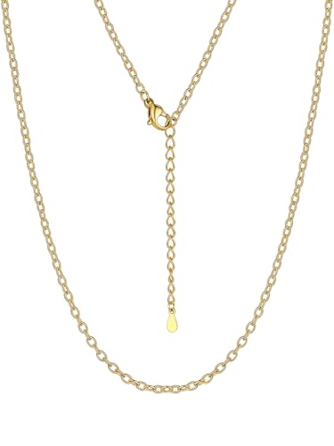Suplight Stainless Steel Cable Chain Necklaces for Men Women 14K Gold/Black/Rose Gold Plated Cable Link Chains, 2mm Thin & Dainty & Sturdy Chains for Pendant 14"-30" Length - color: fashion 14k gold, size: 24