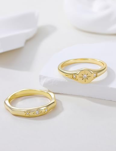 Mameloly 1.5mm 14K Gold Plated Wedding Bands for Women Dainty Stackable Thin Dot Ring Statement Ring Size 3-12 - color: Signet
