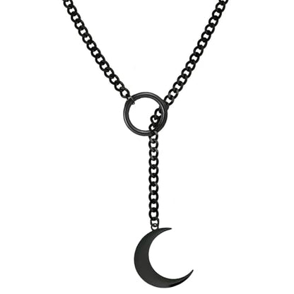 Choker Necklace for Women Gothic Goth Stainless Steel Slip Chain Chunky Long Drop Mens Punk Necklace Jewelry Gift - style: Black Moon