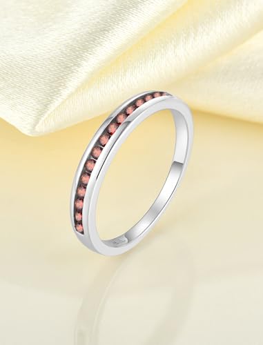YL Stackable Rings 925 Sterling Silver Halo Birthstone Eternity Bands Jewelry for Women - color: 01-garnet-Jan