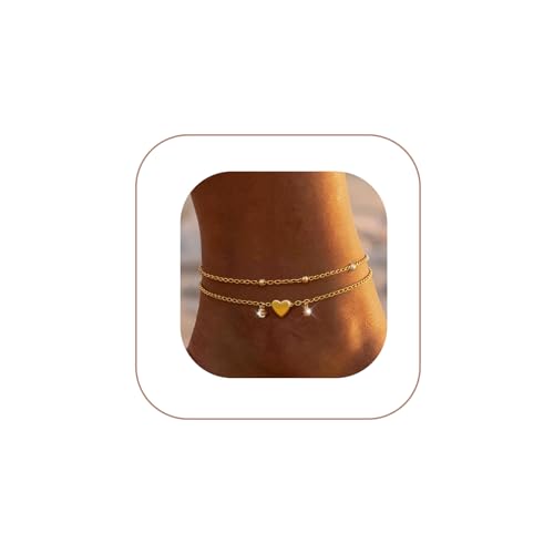 Gold/Silver Anklets for Women，Dainty 14K Gold Plated Waterproof Beaded Ankle Bracelet Non Tarnish Stackable Beach Jewelry Gift - style: 2pc-gold