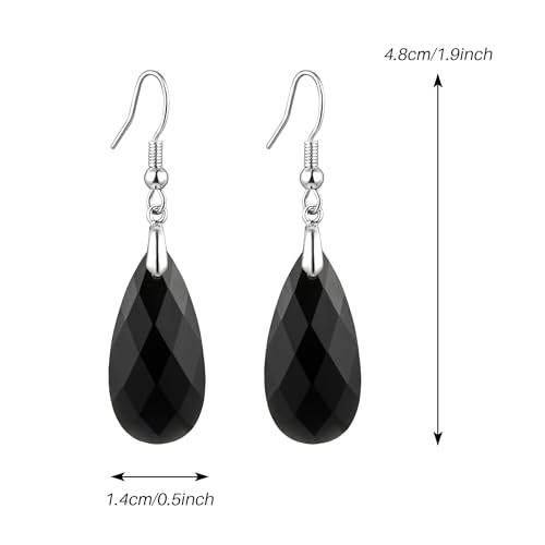 SELOVO Teardrop Fishhook Dangle Drop Earrings for Women Crystal Earring - color: Black-Silver Color Hook