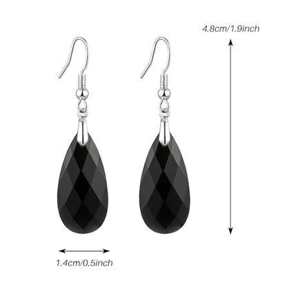 SELOVO Teardrop Fishhook Dangle Drop Earrings for Women Crystal Earring - color: Black-Silver Color Hook