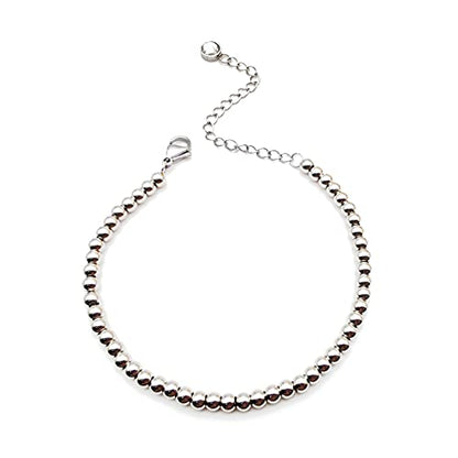 Dainty Bracelets for Women Paperclip Chain Bangles Handmade Tiny Cute Oval and Round Beaded Bracelet 316L Stainless Steel Jewelry Gift for Best Friend - style: Beads 4mm Silver