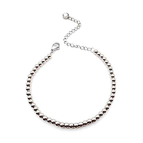Dainty Bracelets for Women Paperclip Chain Bangles Handmade Tiny Cute Oval and Round Beaded Bracelet 316L Stainless Steel Jewelry Gift for Best Friend - style: Beads 4mm Silver