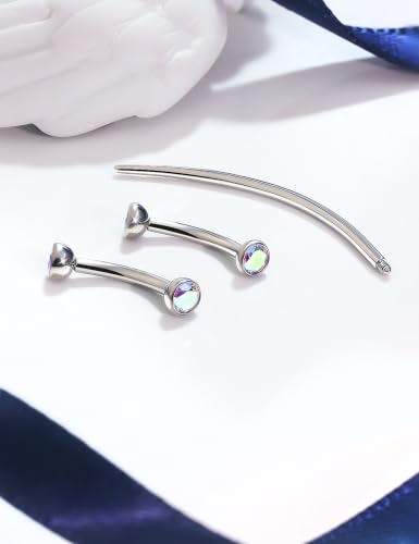 F136 Titanium 16g 6/8/10mm Eyebrow/Rook/Snug/Vertical-Labret/VCH/Snake-Eyes/Anti-Tragus/Christina/Daith/Belly-Button/Bridge/Hood/Surface Curved Barbell Piercing Jewelry for Women Men - color: AB, size: 8 mm (5/16 in)