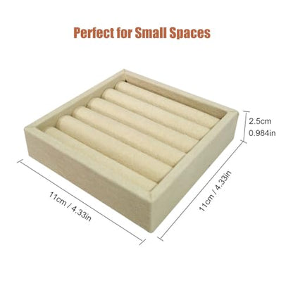 SCIKHETF Velvet Ring Earrings Studs organizer Tray Small Ring Insert Display Tray 5 Slots Stackable (Beige) - color: Beige