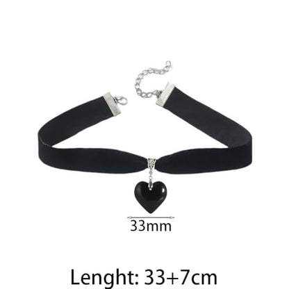 Puffy Heart Necklace for Women Crystal Heart Chunky Necklace Pendant Black Velvet Choker Necklace Christmas Jewelry Gift - color: Green