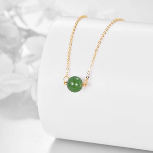 KECHO 14K Real Gold Beads Pendant Necklace Solid Yellow Gold Jewelry Anniversary Birthday Gifts for Women - color: Green Jade 1