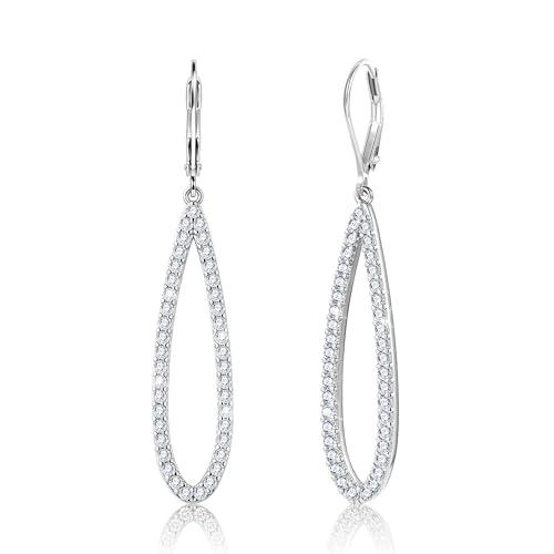 Teardrop Dangle Earrings for Women Cubic Zirconia Drop Leverback Earrings | Hypoallergenic Simulated Sparkly Teardrop Diamond Earrings Prom/Wedding/Evening Earring for Women Elegant Jewelry Gift - color: Silver