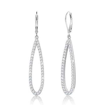 Teardrop Dangle Earrings for Women Cubic Zirconia Drop Leverback Earrings | Hypoallergenic Simulated Sparkly Teardrop Diamond Earrings Prom/Wedding/Evening Earring for Women Elegant Jewelry Gift - color: Silver