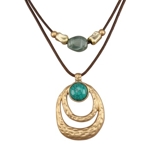 Boho Necklaces for Women Chunky Circle Necklace Bohemian Necklaces | Chunky Boho Necklace for Women Layered Boho Circle Leather Choker Necklace Long Vintage Necklaces Bohemian Jewlery Gifts - style: Bohemian Necklaces Women