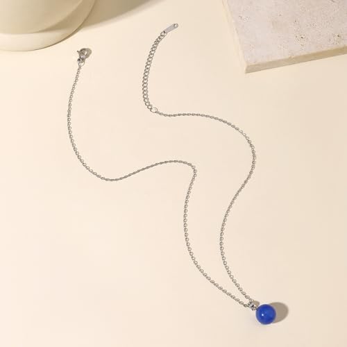 Natural Jade Necklace for Women Sterling Silver Adjustable Handmade Green Jade Pendant Necklaces Healing Crystal Necklace Good Luck Gift for Her - style: Blue Agate Necklace