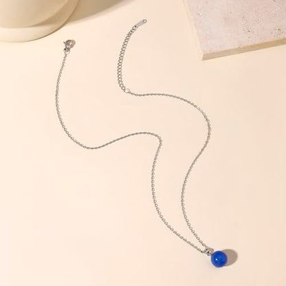 Natural Jade Necklace for Women Sterling Silver Adjustable Handmade Green Jade Pendant Necklaces Healing Crystal Necklace Good Luck Gift for Her - style: Blue Agate Necklace
