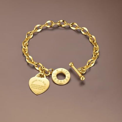 Charm Bracelet for Women 18k Gold/Silver/Rose Gold Plated Love Heart Elegant OT Clasp Stainless Steel Green Bag Packaging Jewelry Gift Birthday - color: 18k Gold, size: 8 inch