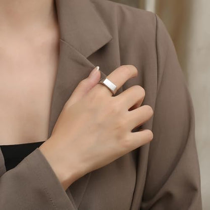 Quiet Luxury Wide Square Signet Ring - Timeless Titanium Steel Band Fashion Statement Jewelry for Men & Women (Silver, Antique Silver, Gold, Black) - color: Silver