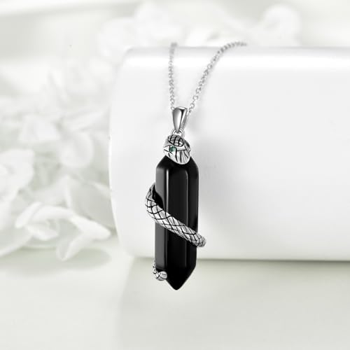 Halloween Necklace 925 Sterling Silver Black Rose Rib Cage Heart Pendant Necklace Halloween Jewelry Gifts for Women Gothic Party - style: Snake