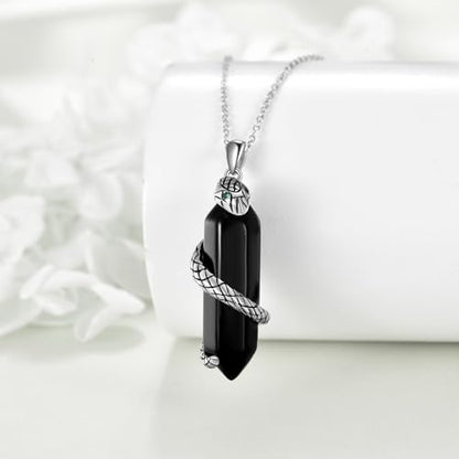 Halloween Necklace 925 Sterling Silver Black Rose Rib Cage Heart Pendant Necklace Halloween Jewelry Gifts for Women Gothic Party - style: Snake